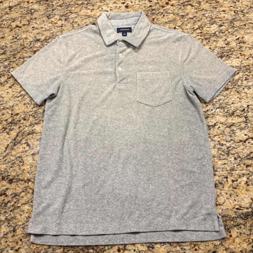 J. Crew Jeans Mens Small Grey Terry Cloth Short Sleeve Pocket Polo Shirt ws